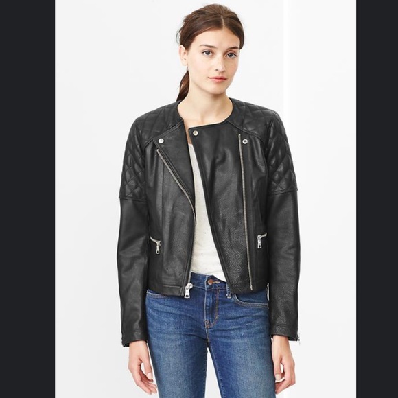 GAP Jackets & Blazers - GAP Black Leather Biker Jacket